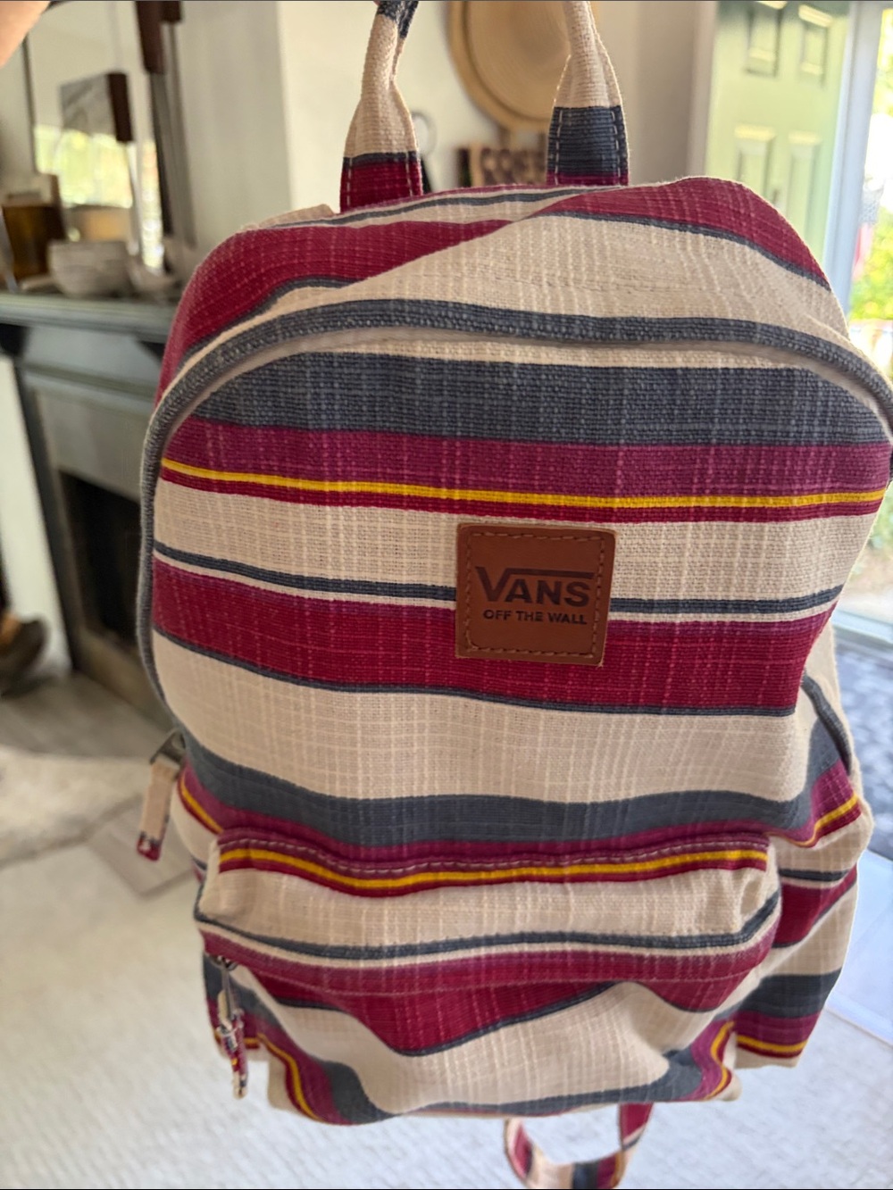 Vans Striped Canvas Backpack in Burgundy, Cream and Navy